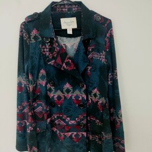 American Rag Women's Size Small Aztec jacket with belt, Blue and Pink